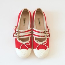 Miu Miu Ballet Flats Red White Cute Mary Jane Flat Shoes Women US size 6