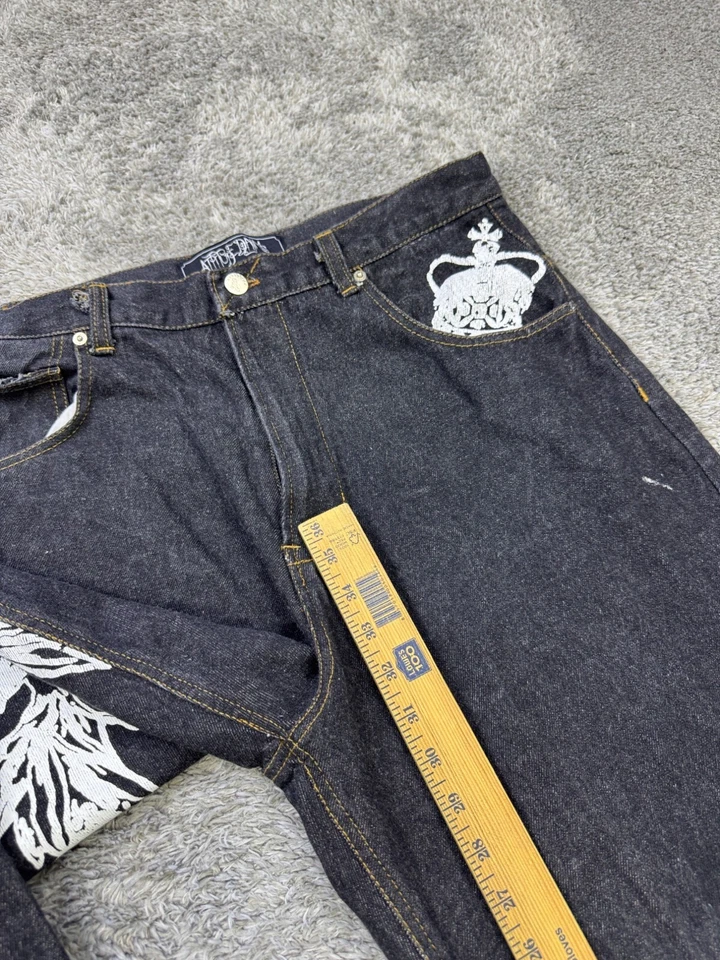 Jeans Attitude De Colección Hombres 32x32 Negros Sueltos Rencor Gótico Patinador Denim Y2K Foto 4 de 4