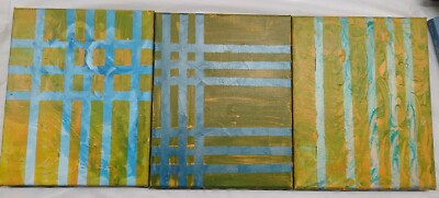 Original Art Paintings Abstract  on Canvas Surrealism Triptych 3 (8'' x 10'') Opic
