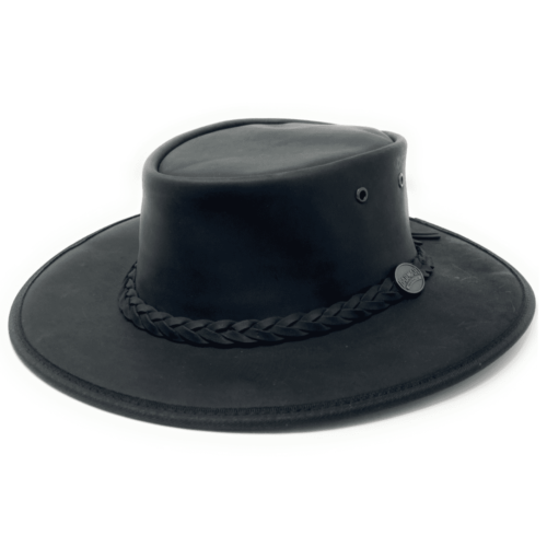Barmah Bronco Foldaway Leather Outback Hat - 1060 - Black - Afbeelding 1 van 5