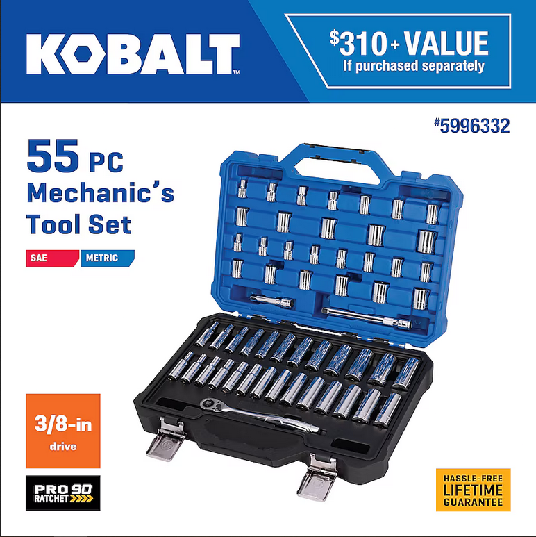 Case Of 4 Sets ; Kobalt 55 PC Mechanic's Tool Set # 5996332 - New