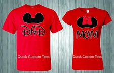 MOM AND DAD T-SHIRTS COUPLES DESIGN WITH MICKEY AND MINNIE EARS CUTE NICE STYLE.