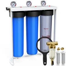 3 Stage 20x4.5" Big Blue Spin Down Sediment Whole House Water Filter System Set