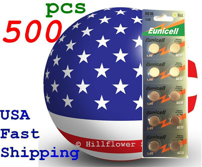 500 pcs AG10 LR1130 389A LR54 G10 Card 1.5V 0% Hg Alkaline Battery