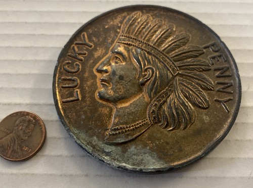 Wisconsin Dells Lucky Penny Indian Head Pamiątka Waga papieru Komin Stojak Skała - Zdjęcie 1 z 6