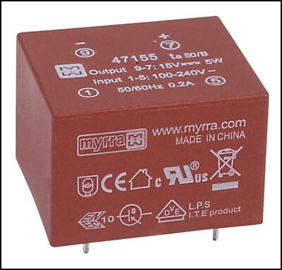 Myrra 47155 Transformator 5W 15V AC-DC Netzteil Einzelausgang #720065