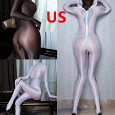 Womens Bodysuit Glossy Stretchy Lingerie See Through Smooth Full Bodystocking