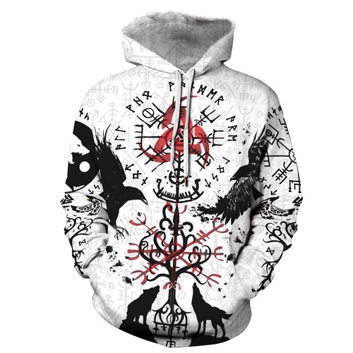 Viking Tattoo 3D Print Pullover Hoodie Hooded Long Sleeve Sweatshirt Jacket Coat - Picture 3 of 17