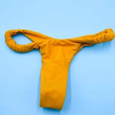 Ayra Swim Small Yellow Ruched Straps Thong Bikini Bottom Swim Beach Swimwear New