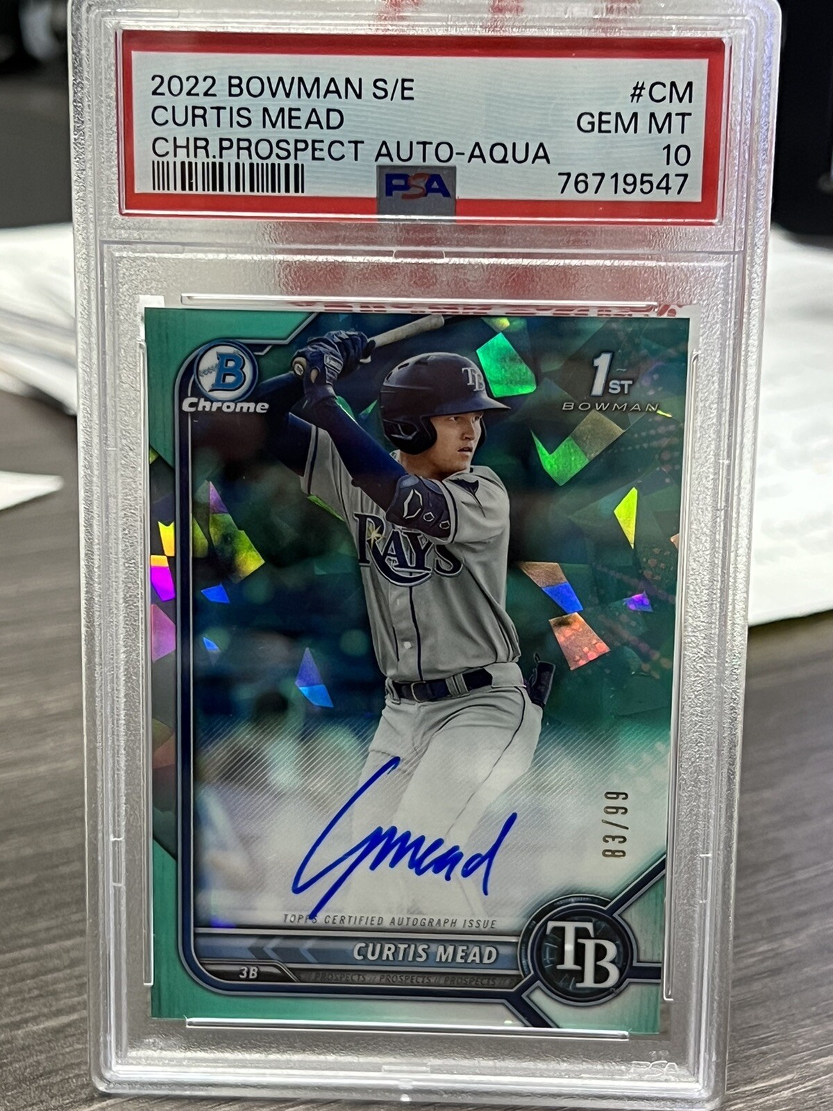2022 Curtis Mead Bowman Chrome Sapphire Aqua Refractor Auto /99 PSA 10