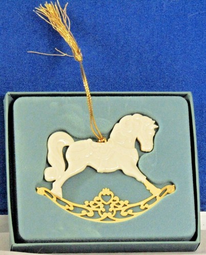 1994 NEW Christmas Ornament LENOX Bone China ROCKING HORSE W/gold ROCKER & BACK - Picture 2 of 5