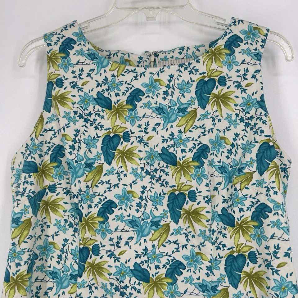 White Stag Vintage 90s Floral Shift Dress Blue Green Sleeveless Stretch Size 14 - Image 2 of 4