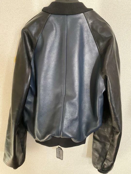 VANSON Leather TJP Patch Jacket Men Size 38 Navy Black Vintage Rare From Japan