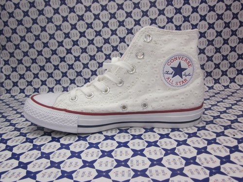 Scarpa Converse All Star Hi Alte Casual --  Bianco Pizzo San Gallo -- 555978 - Afbeelding 1 van 5