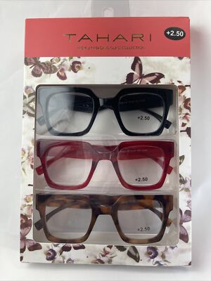 TAHARI 3-PAIR PREMIUM READING GLASSES READERS +2.50 MULTI-COLOR NEW