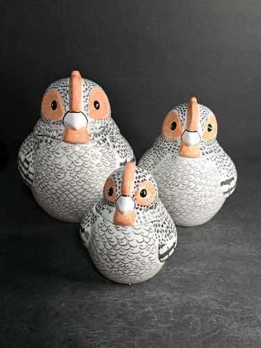 3 Gray And White Chicken Canisters By Enesco - Picture 5 of 6