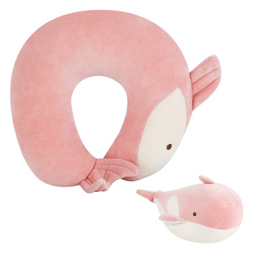 Travel Neck Pillow Transformable Pillow Kids Pink Whale Toy for Travel Car Gift