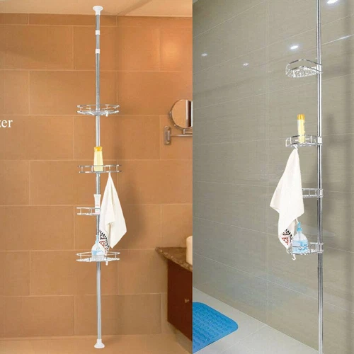 4 Tier Non Rust Telescopic Bathroom Corner Shelf Rack Shower Caddy Organizer UK - Picture 4 of 14