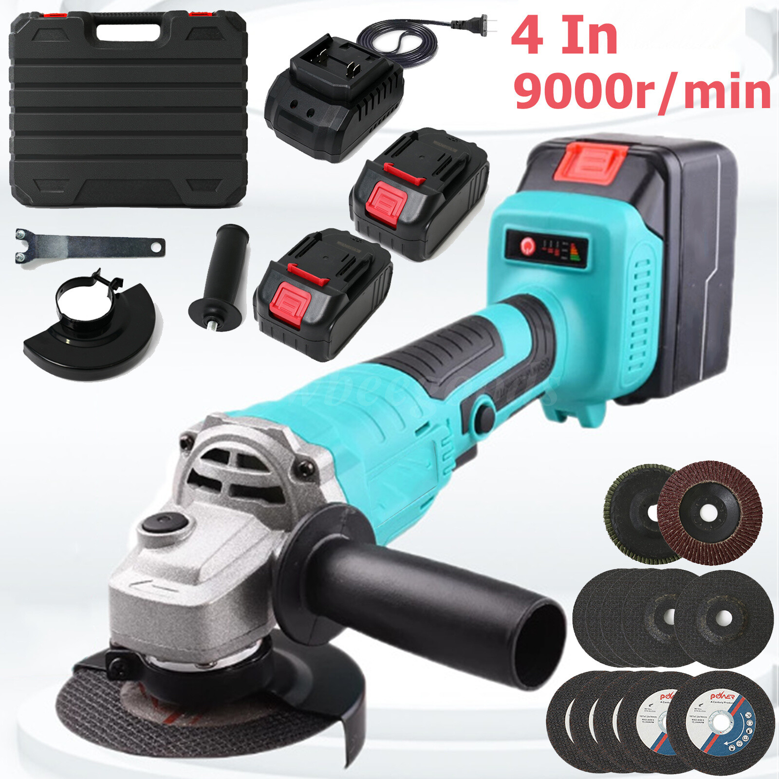 Cordless 4in Angle Grinder 2x 21V Max Battery Brushless Detail Sander 9000 RPM