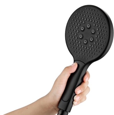 High-Pressure Luxury 3-Function Handheld Shower Head. Bathroom Push Button Black
