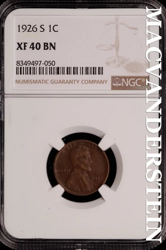 1926-S Lincoln Wheat Cent - NGC XF 40 BN - Scarce  No Reserve  #SLH210