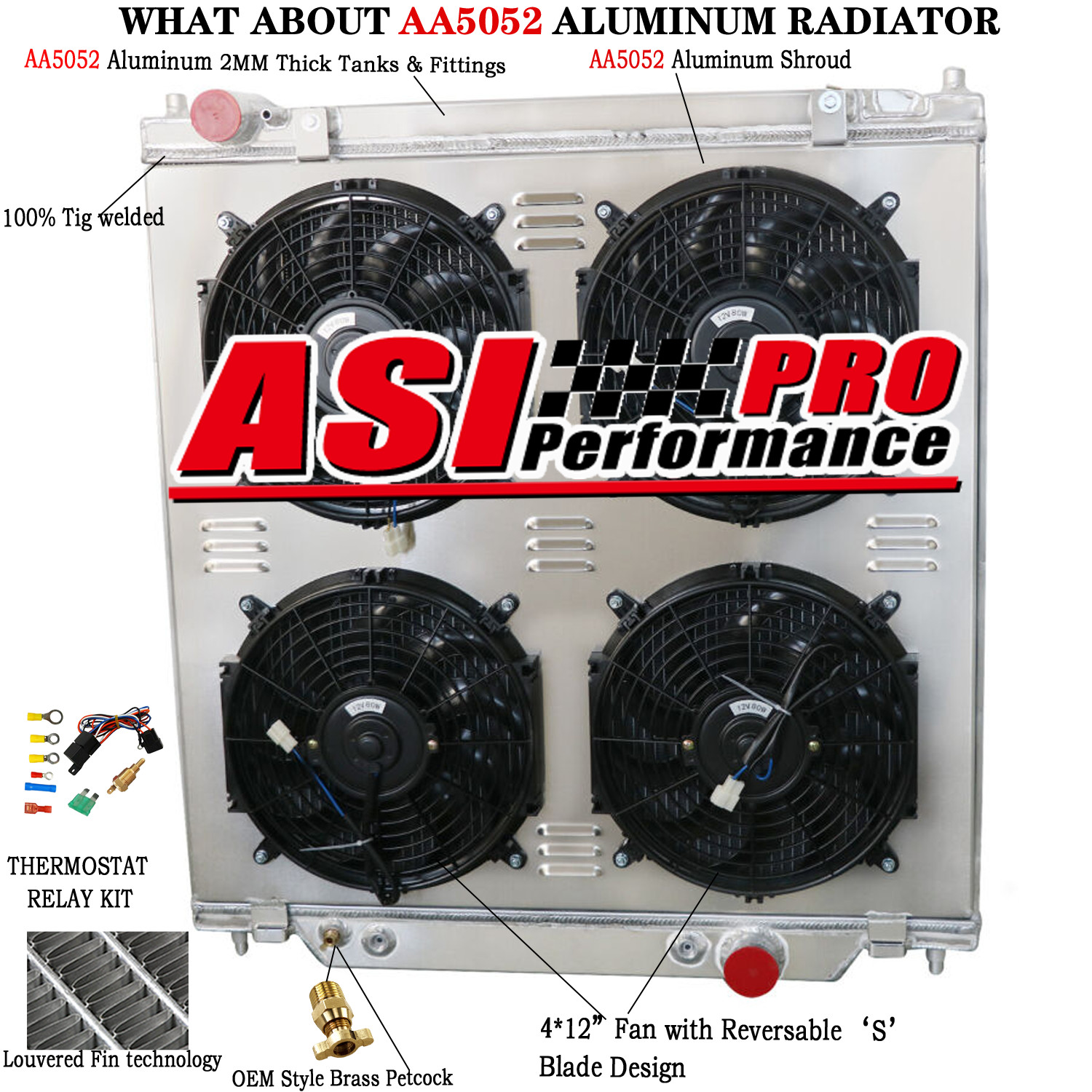 4-ROW Radiator+Shroud Fan Relay For 2005~07 Ford F250/F350/F550 6.0L POWERSTROKE