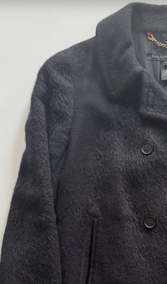 Chaqueta Abrigo Marc by Marc Jacobs Piel Alpaca Lana Guisante ~ Azul Marino Mujer Talla M Foto 2 de 4