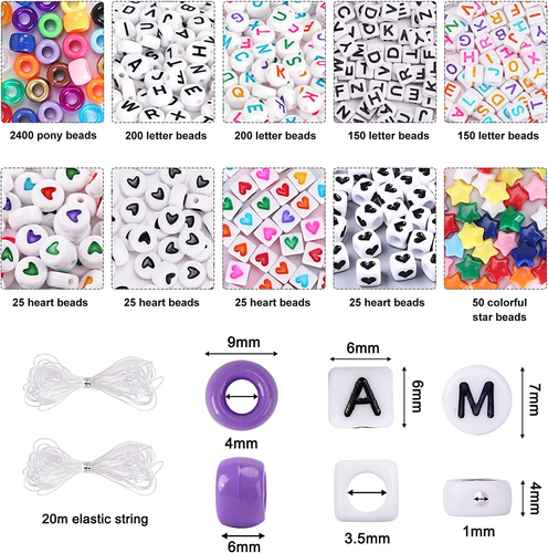 3250Pcs Pony Beads Set Friendship Bracelet Kit Kandi Beads 2400Pcs Rainbow Beads - Picture 3 of 12