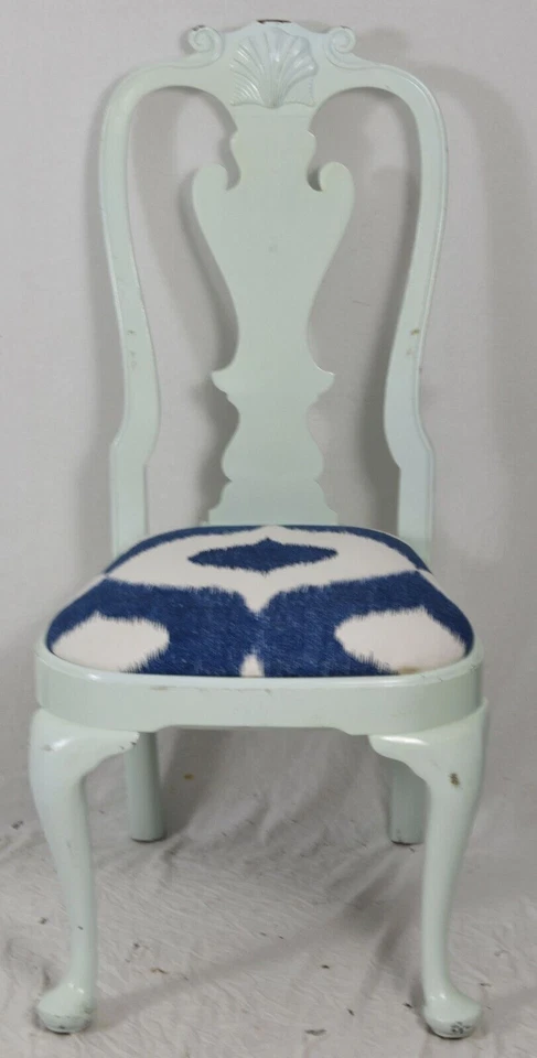 Silla Stickley Williamsburg Estilo Caoba Queen Anne Tela Azul y Blanca Foto 2 de 4