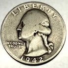 1942 P Washington 90% Silver Quarter Circulated Condition 25c US Coin - 2707