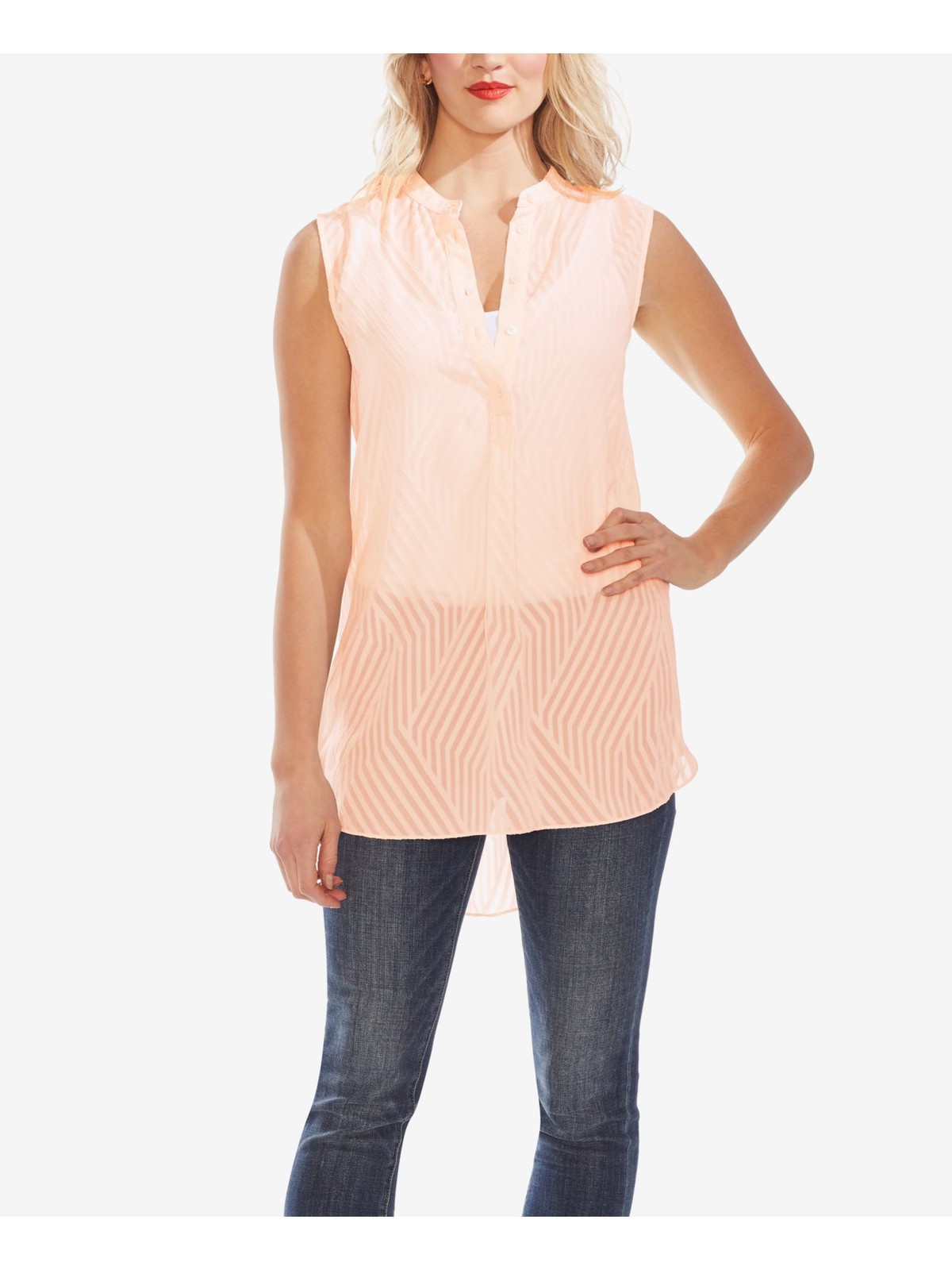 Vince Camuto Womens Pink Sheer Sleeveless Blouse Size XS