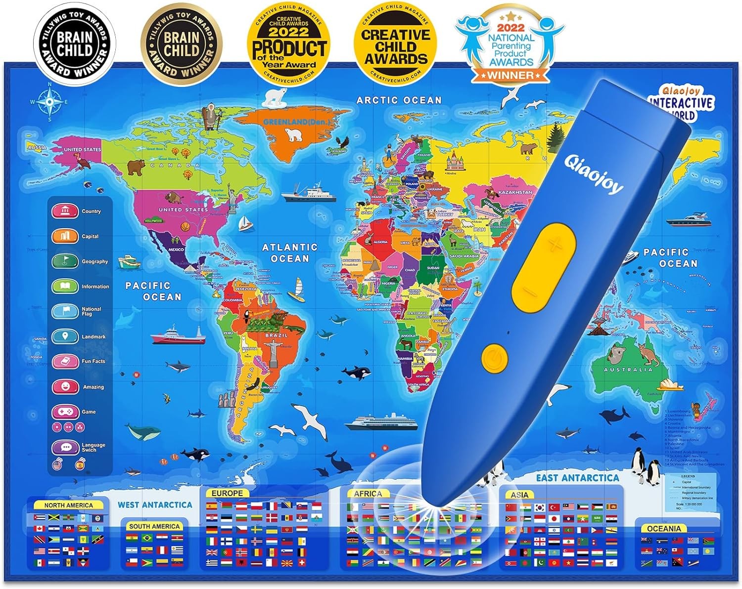 Bilingual Interactive World Map for Kids Learning and Educational Toys, Talking