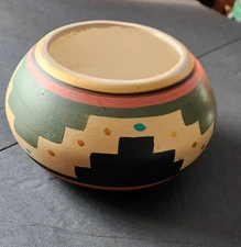 Tesa hand painted Mexican stoneware pottery bowl aztec