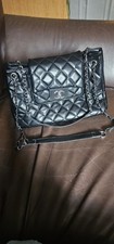 CHANEL Black Quilted Leather Flap Shoulder Bag Silver Chain Strap Turn Lock
