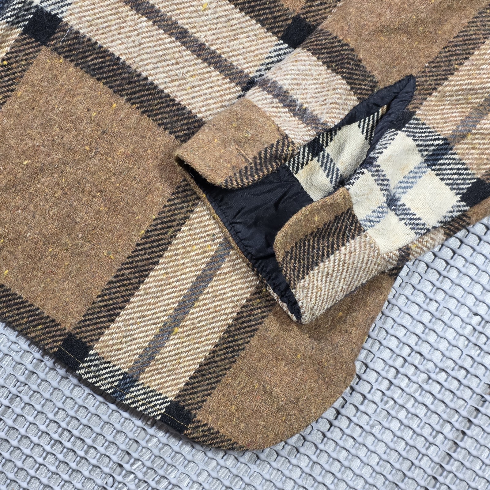 Vintage 70s K-Mart CPO Plaid Shacket Brown Beige Flannel Shirt Wool Men’s L Rare image 7