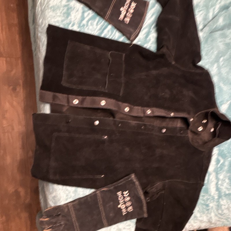 Tirotechs Black Leather Welding Jacket Protective Work Wear