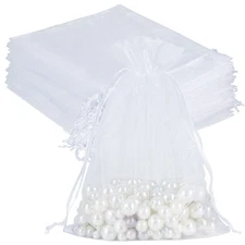 100pcs Sheer Organza Bags White, 6 x 9 inches Christmas Wedding Shower Party ...