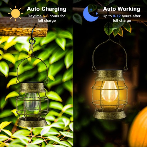 Solar Lantern 2 Pack Solar Outdoor Lights Metal Hanging Lights for Outside Wa... - Picture 2 of 7