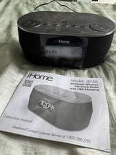 iHome iBT38 Bluetooth FM Clock Radio USB Charging Alarm Speaker Tested