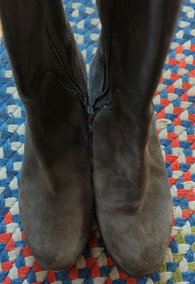 Botas Lucky Brand Mujer 9 M WC 39 Harleen Altas Montar Gris Cuero Cremallera Bloque Foto 4 de 4