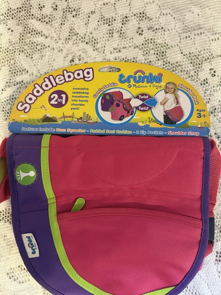 Alforja Trunki 2 en 1 cómoda silla de montar paquete de hombro rosa púrpura verde NUEVO Foto 2 de 4