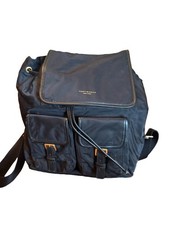 Tory Burch Black Drawstring Backpack Top Handle w/ Front Pockets, Logo Charm