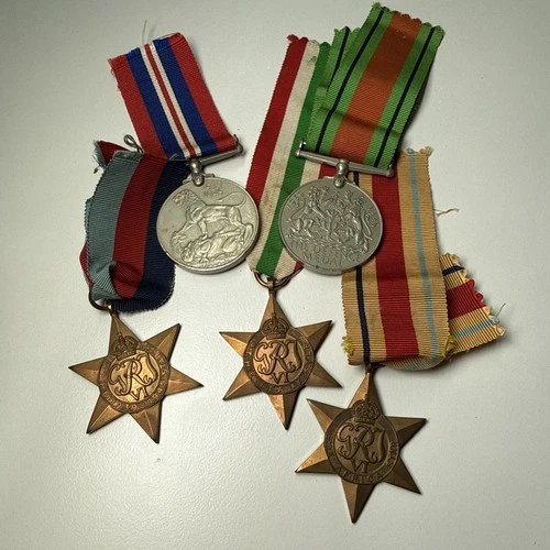 ANTIQUE WW2 MEDALS FRANCE GERMANY AFRICA STAR ITALY RIBBON SET MILITARY HONOURS