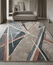 Hand Tufted Wool Area Rug Modern Abstract Geometric Gray Blue Beige