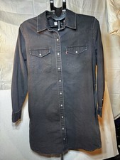 Levis Dress Black Denim Pearl Snap Button Up Pocketed Women?s Size Large