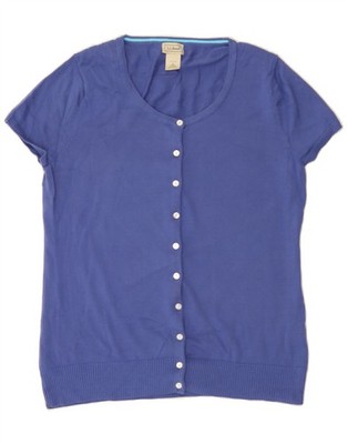 L.L.BEAN Damen Kurzarm Cardigan Pullover UK 14 mittelblau Baumwolle CA05