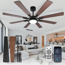 72-Inch Ceiling Fan with Light: Modern 8-Blade Walnut and Black Indoor Outdoor F