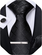 Plaid Ties for Men Silk Checkered Necktie and Pocket Square Cufflinks Tie Clip S