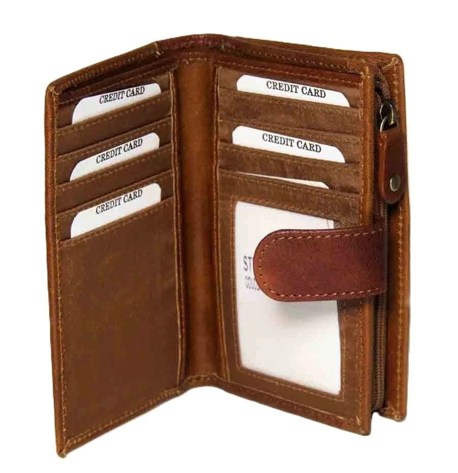 Rowallan of Scotland Tan Cognac Leather Wallet Multicompartment Unisex Bifold - Imagem 3 de 4