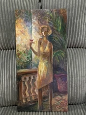 Oil Painting On Canvas Woman With Bird Signed Janku 36 X 18” Original $2000